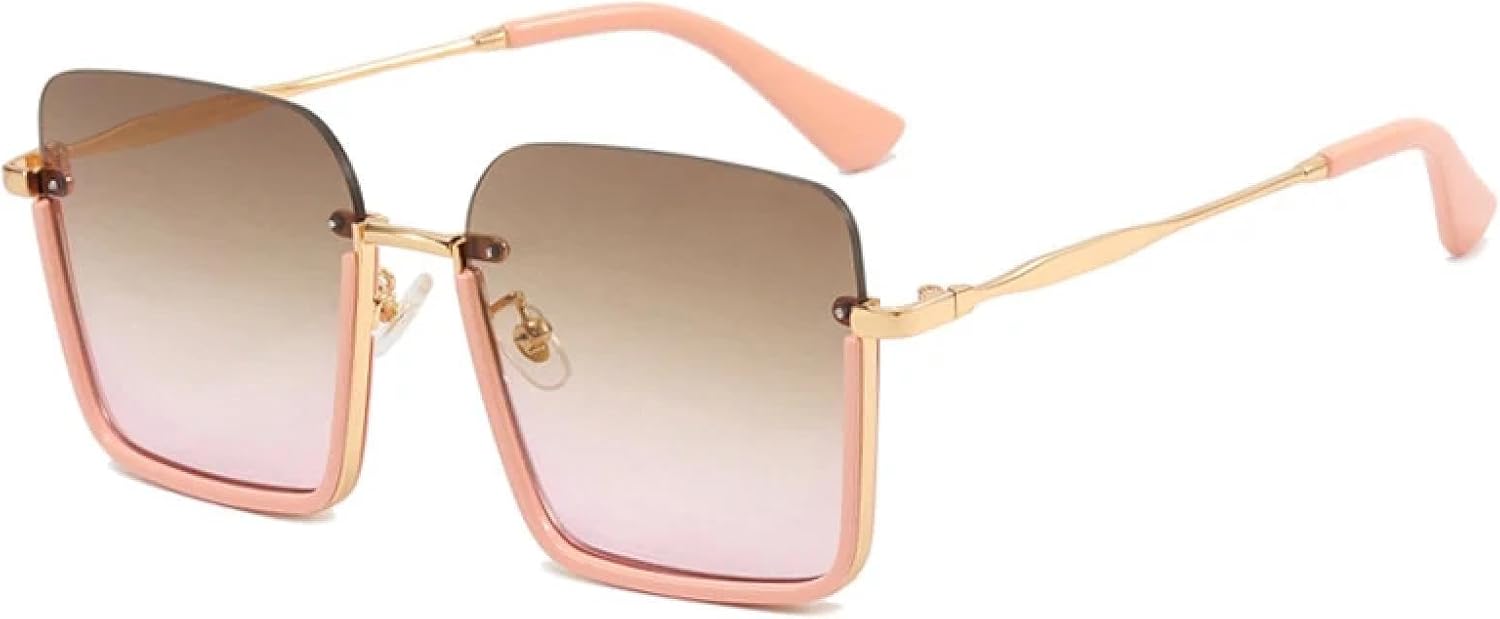 

Винтажные металлические солнцезащитные очки для женщин, модные, в полуободковой оправе, с градиентным переходом цвета, защита от УФ-излучения UV400 TKKTLLT, Pink-brownpink