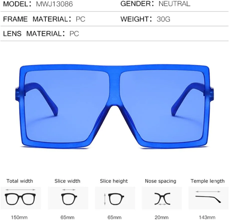 

Женские солнцезащитные очки Oversized Shades 2026, черные, квадратные, в стиле ретро, ​​с большой оправой, винтажные, размер C5, один размер MTZJH, One Color