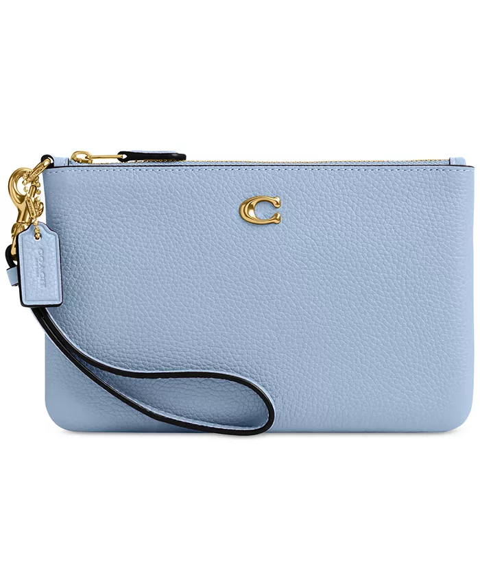 

Маленький клатч на молнии из гладкой кожи Polished Pebble COACH, синий