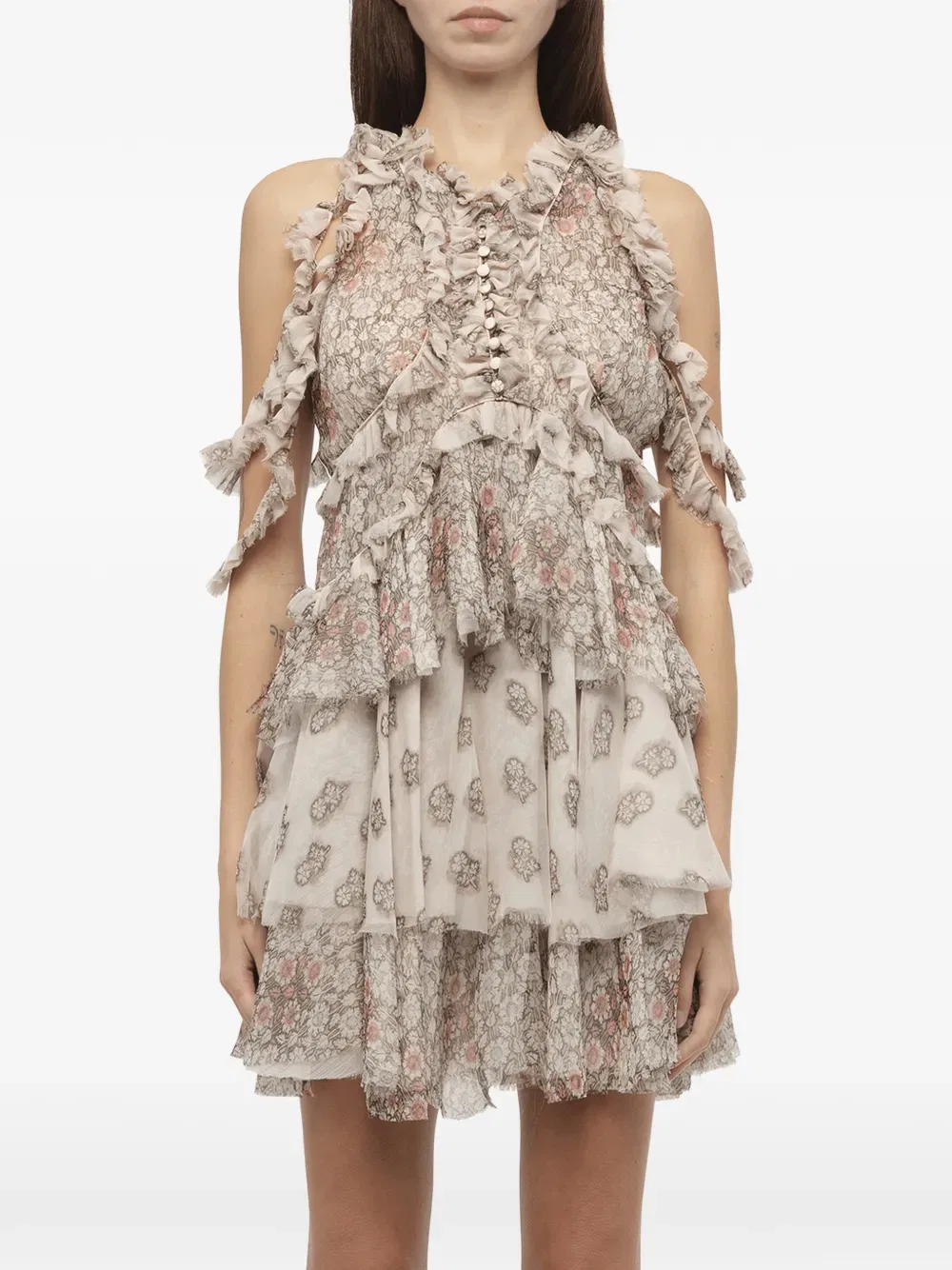 Платье с цветочным принтом и оборками Alexander Mcqueen, нейтральный — фото 2