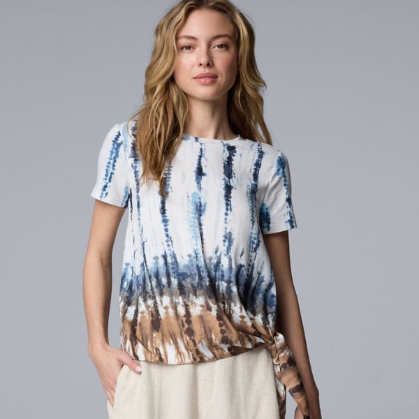 

Топ из смешанной техники с боковыми завязками Simply Vera Vera Wang, цвет blue double dip dye