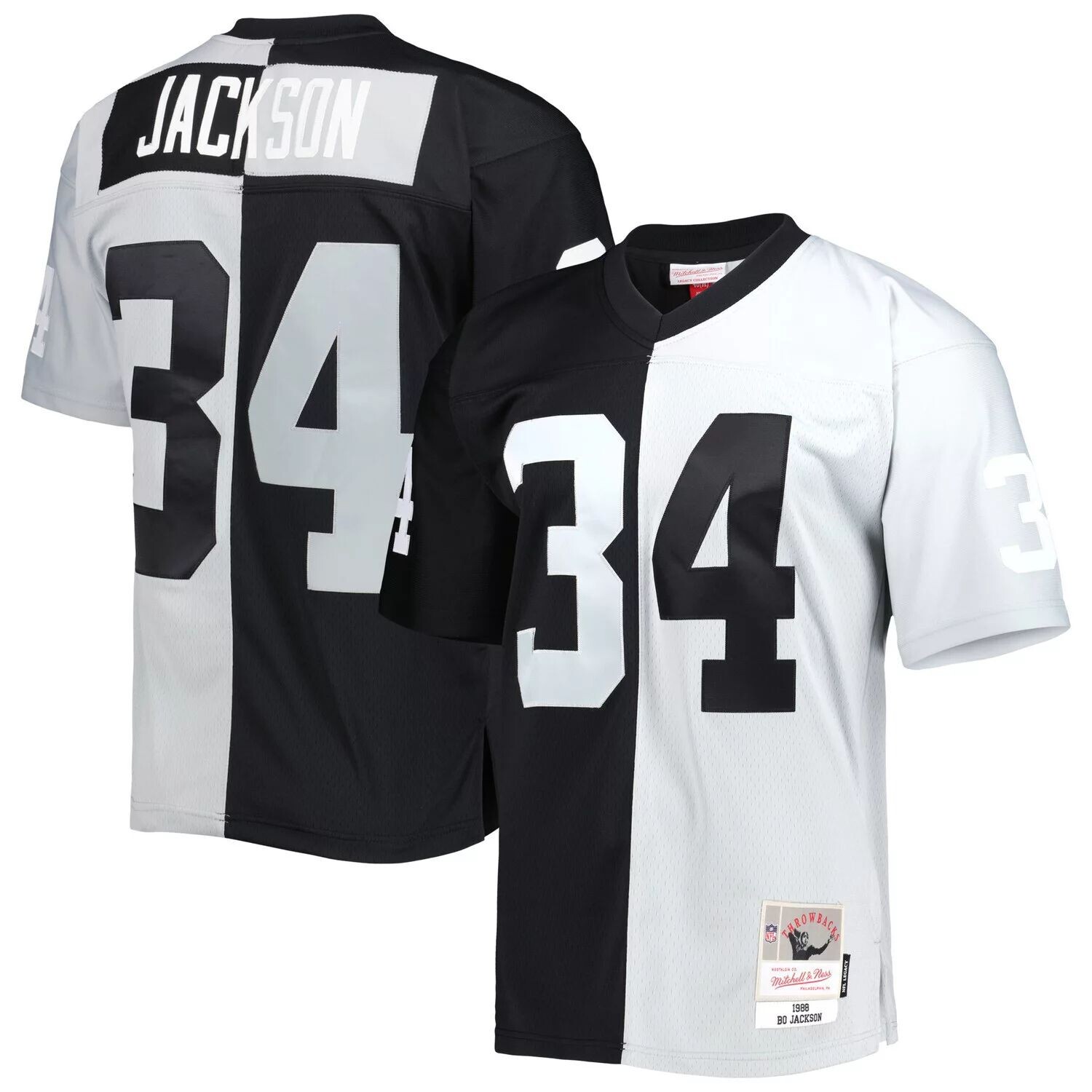 

Мужская футболка Mitchell & Ness Bo Jackson черного/серебристого цвета Las Vegas Raiders 1988 Split Legacy Replica Джерси, Черный, Мужская футболка Mitchell & Ness Bo Jackson черного/серебристого цвета Las Vegas Raiders 1988 Split Legacy Replica Джерси