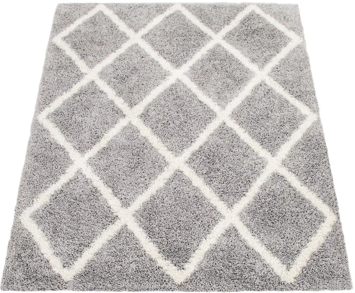 

Ковер Paco Home с высоким ворсом "Arezzo 681", прямоугольный, современный дизайн с ромбами, очень мягкий ворс 200х280 см, серый/белый
