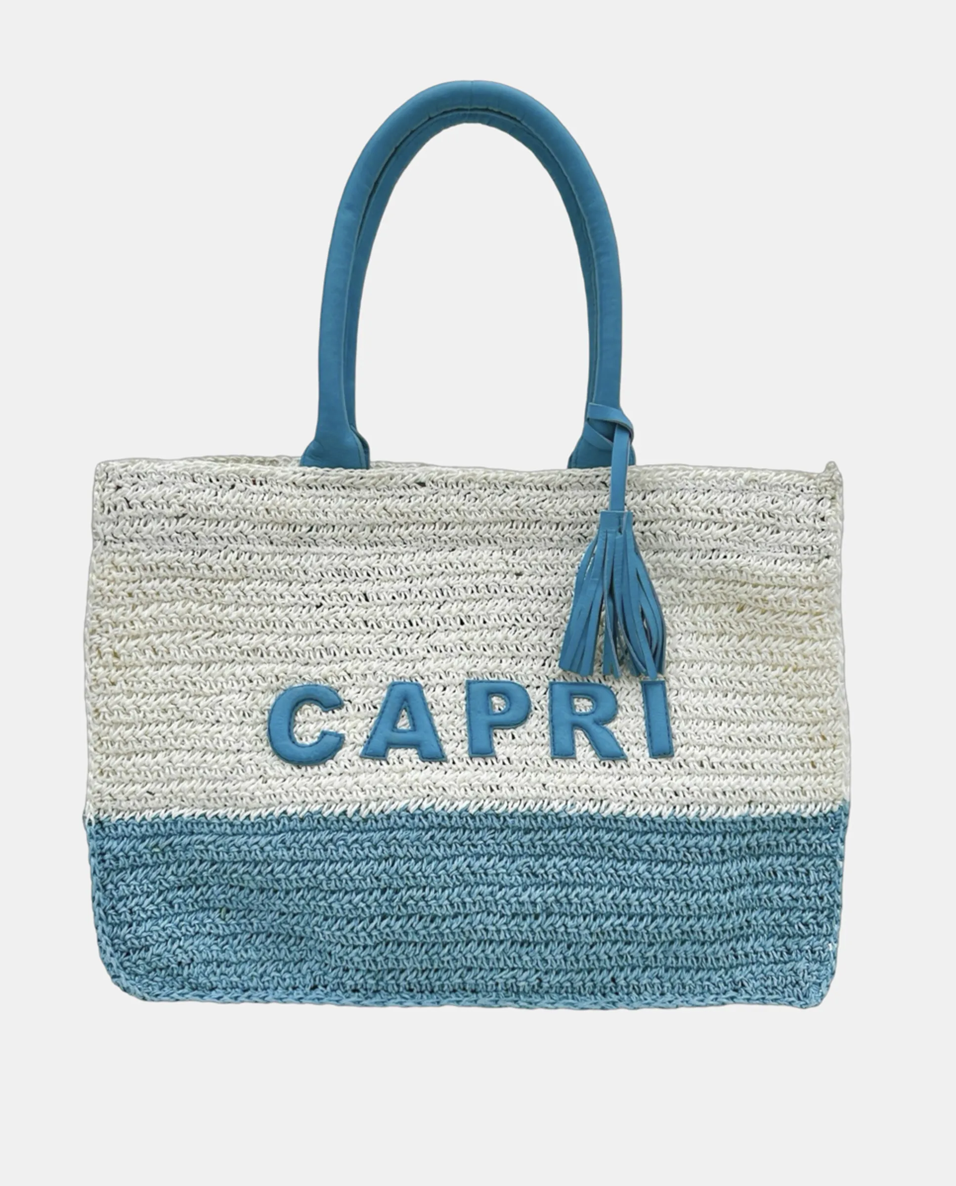 

Двухцветная рафия с ручным плетением с кожаными буквами и мягкими ручками CAPRI Siena