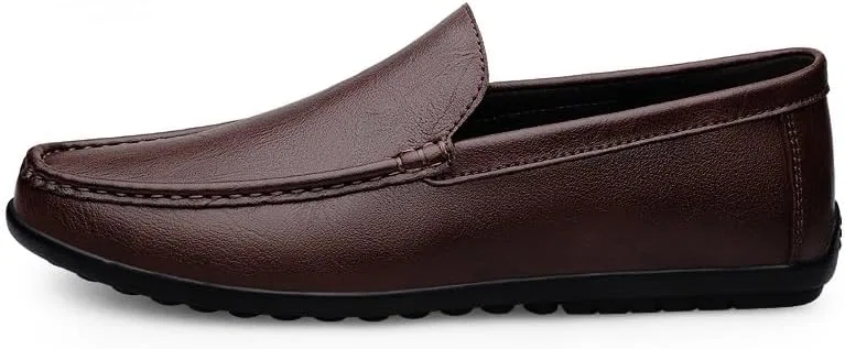 Лоферы кожаные Mens Loafers Round Toe Solid Color, коричневый PUGHGAETZF — фото 3