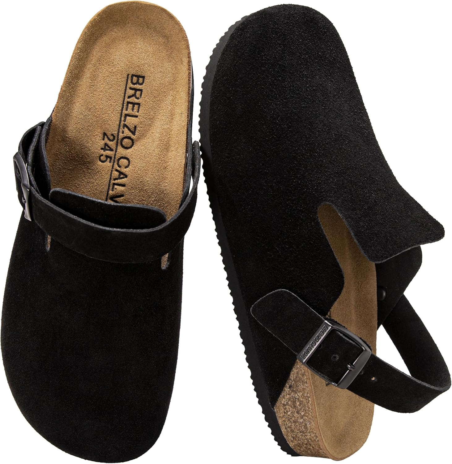 

Замшевые сабо для женщин и мужчин, кожаные мюли, мягкие туфли-картошки, шлепанцы с поддержкой свода стопы и регулируемой пряжкой, нескользящие Brelzo Calvior, черный