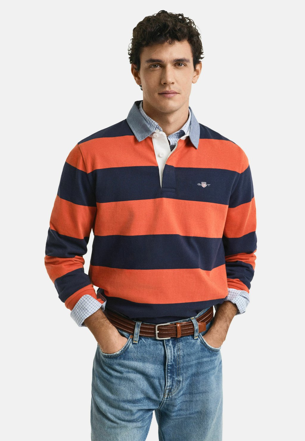 

Рубашка поло CHAMBRAY STRIPE HEAVY RUGGER - Long sleeved top GANT, темно-оранжевый