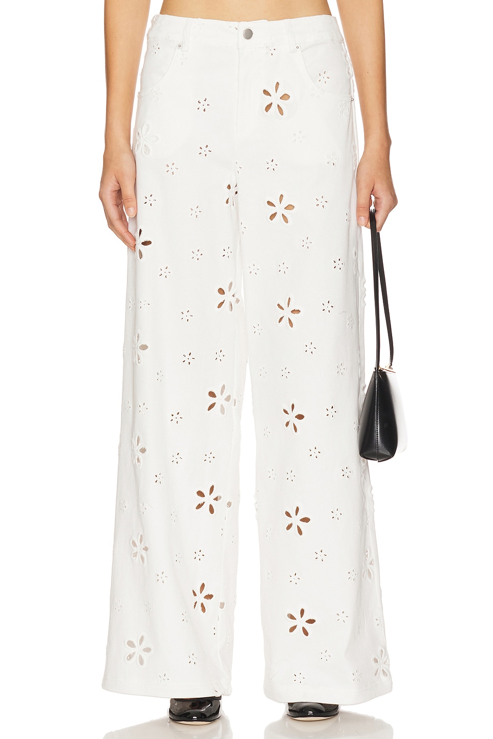 

Широкие джинсы с вышивкой "Ромашка" от For Love & Lemons, white
