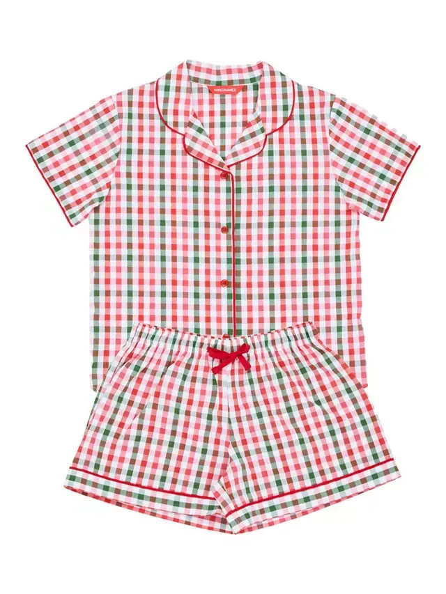 Детский пижамный комплект Tara из клетчатой ткани сирсакер, красный Minijammies — фото 4