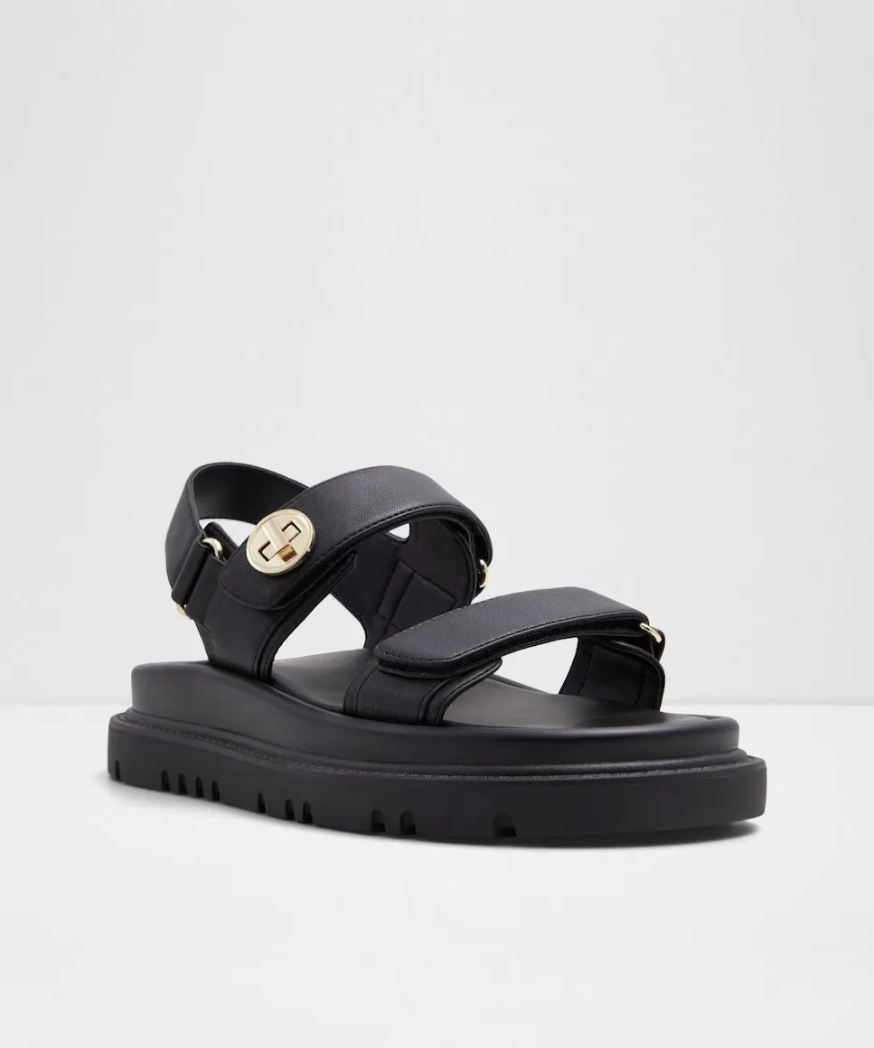 Женские сандалии на плоской подошве с круглым носком Aldo, черный — фото 4