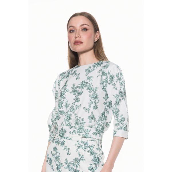 

Женская толстовка с рукавами-буфами в рубчик Alexia Admor, цвет green floral
