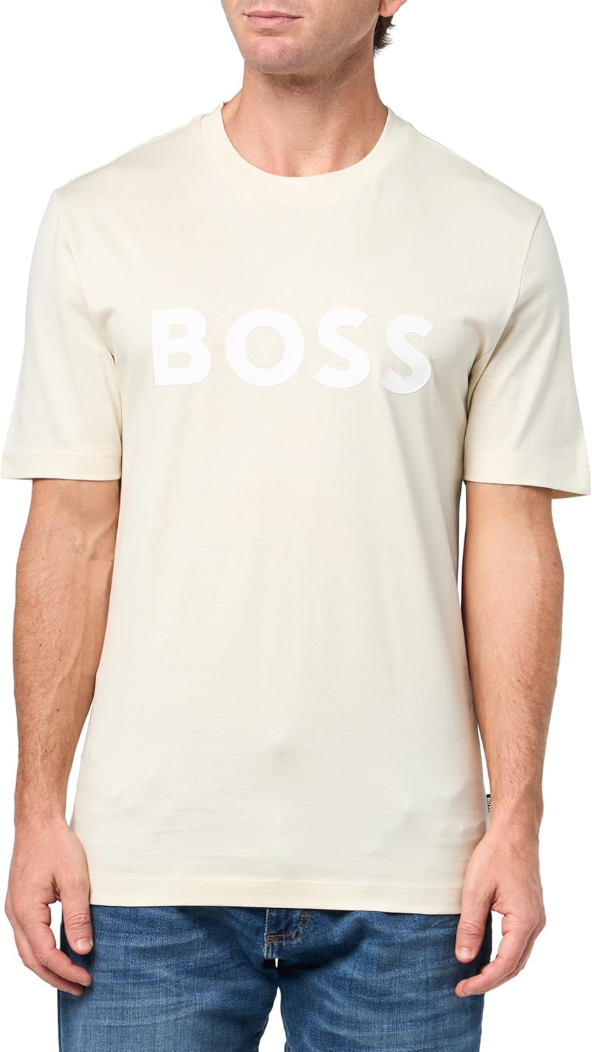 Мужская футболка из хлопкового джерси с большим логотипом BOSS, Cream Gloss