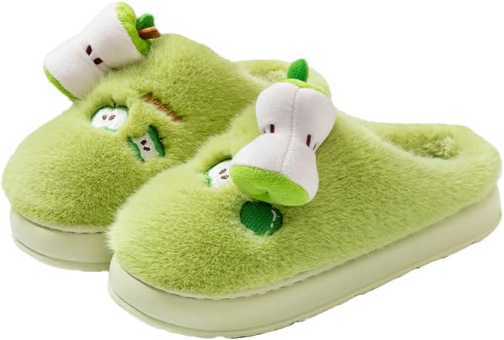 

Милые пушистые яблочные тапочки для женщин и мужчин с теплой флисовой подкладкой, объемные зимние тапочки для дома, для улицы и дома Yafirgeer, зеленый