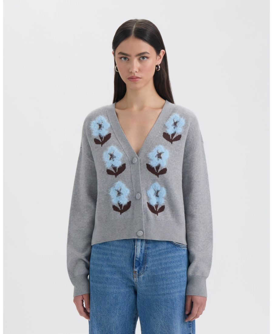 

Женский жаккардовый кардиган с V-образным вырезом NVLT, Medium grey mix