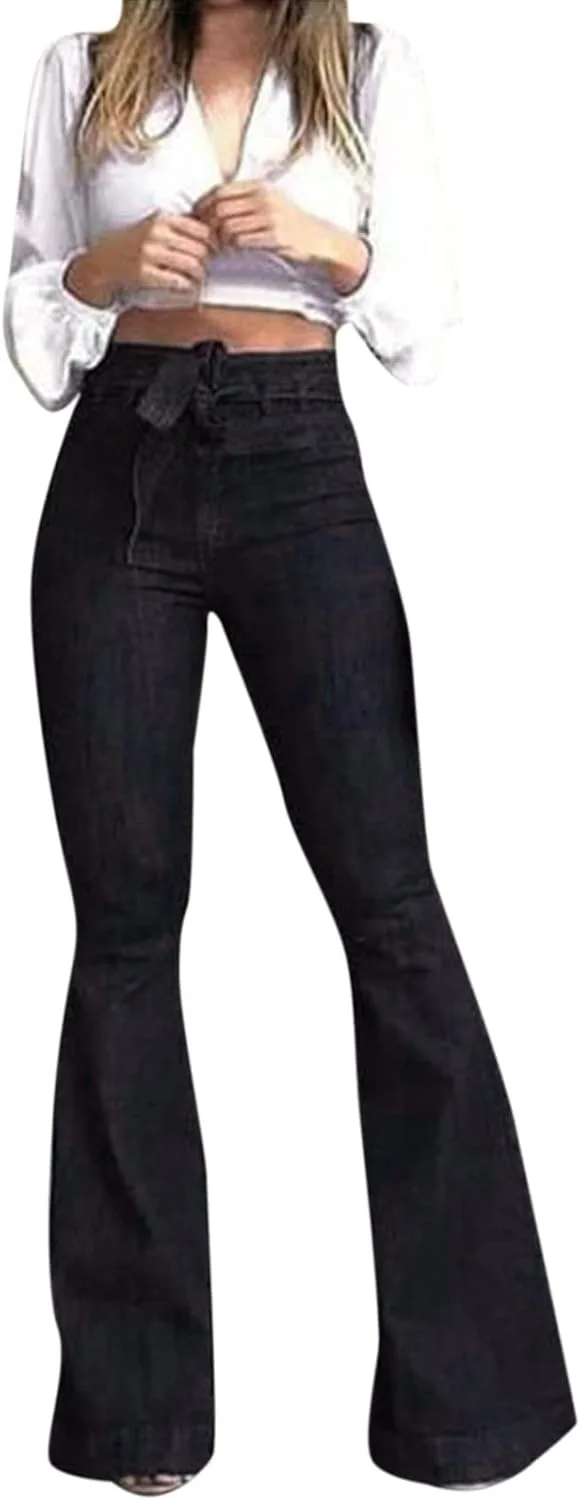 

Женские джинсы-клеш с эластичным поясом