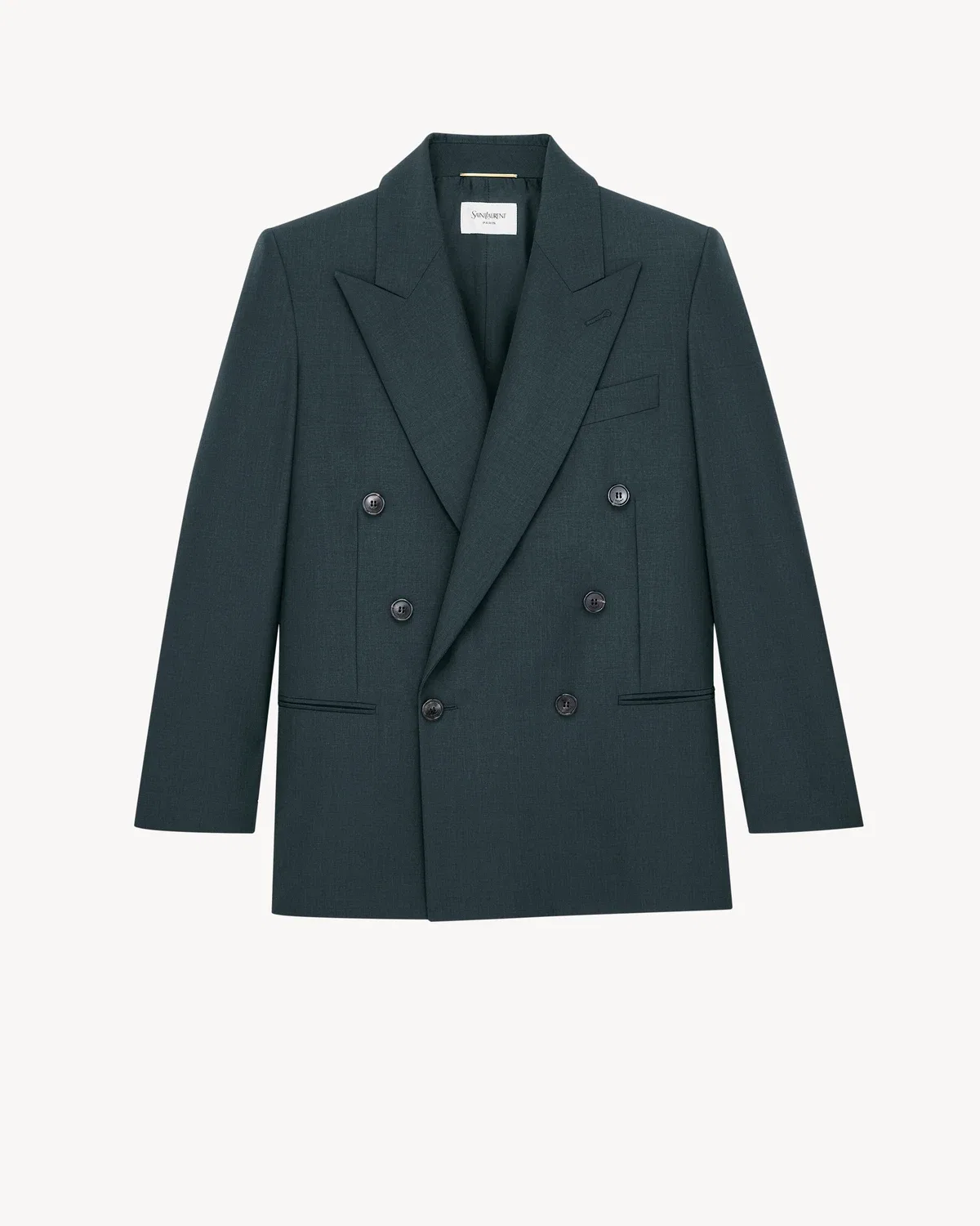 Двубортный пиджак из легкой шерсти и мохера SAINT LAURENT, зеленый