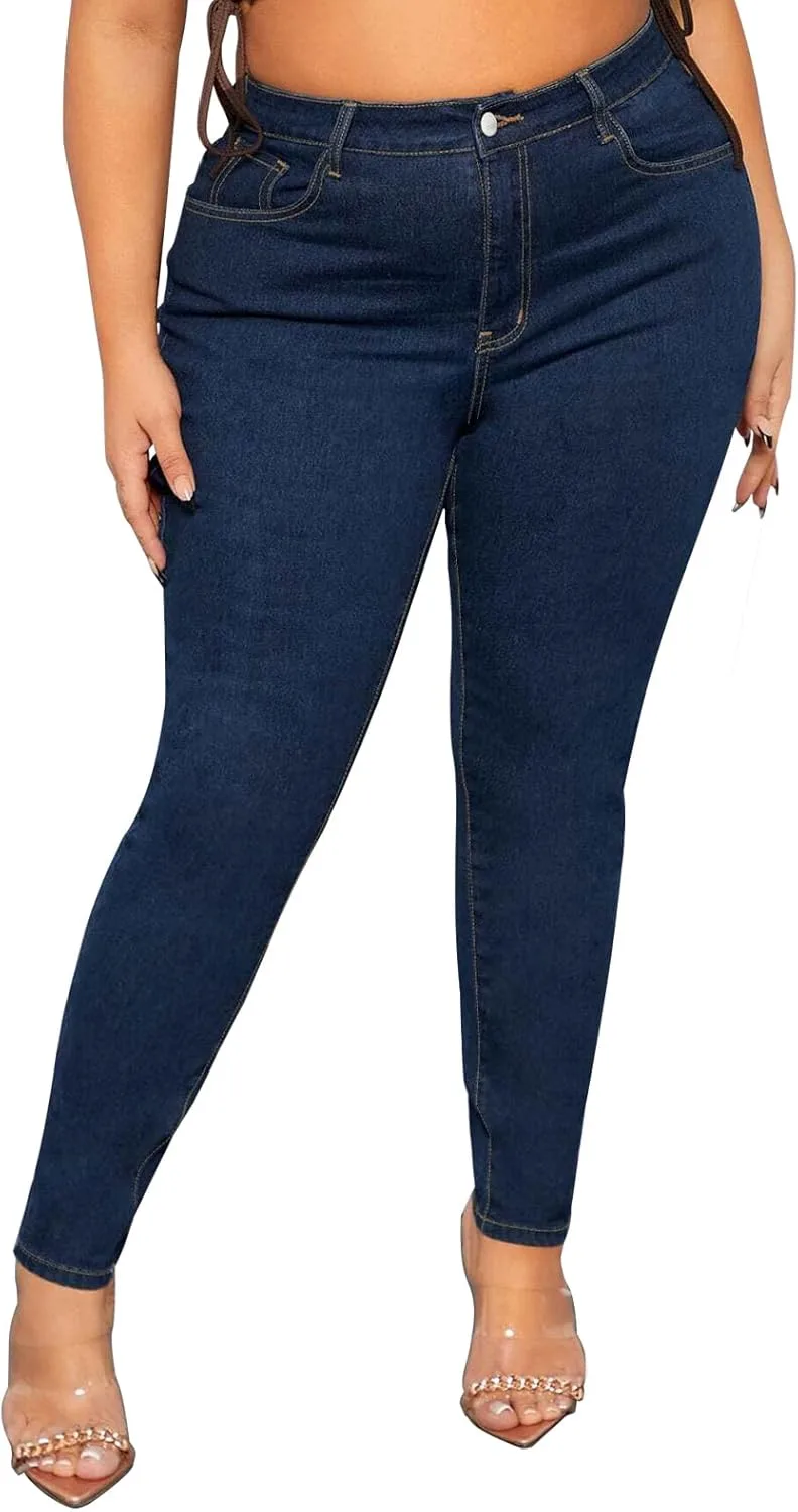 

Плюс сайз скинни джинсы для женщин, высокий пояс, стрейч LEIJIJEANS