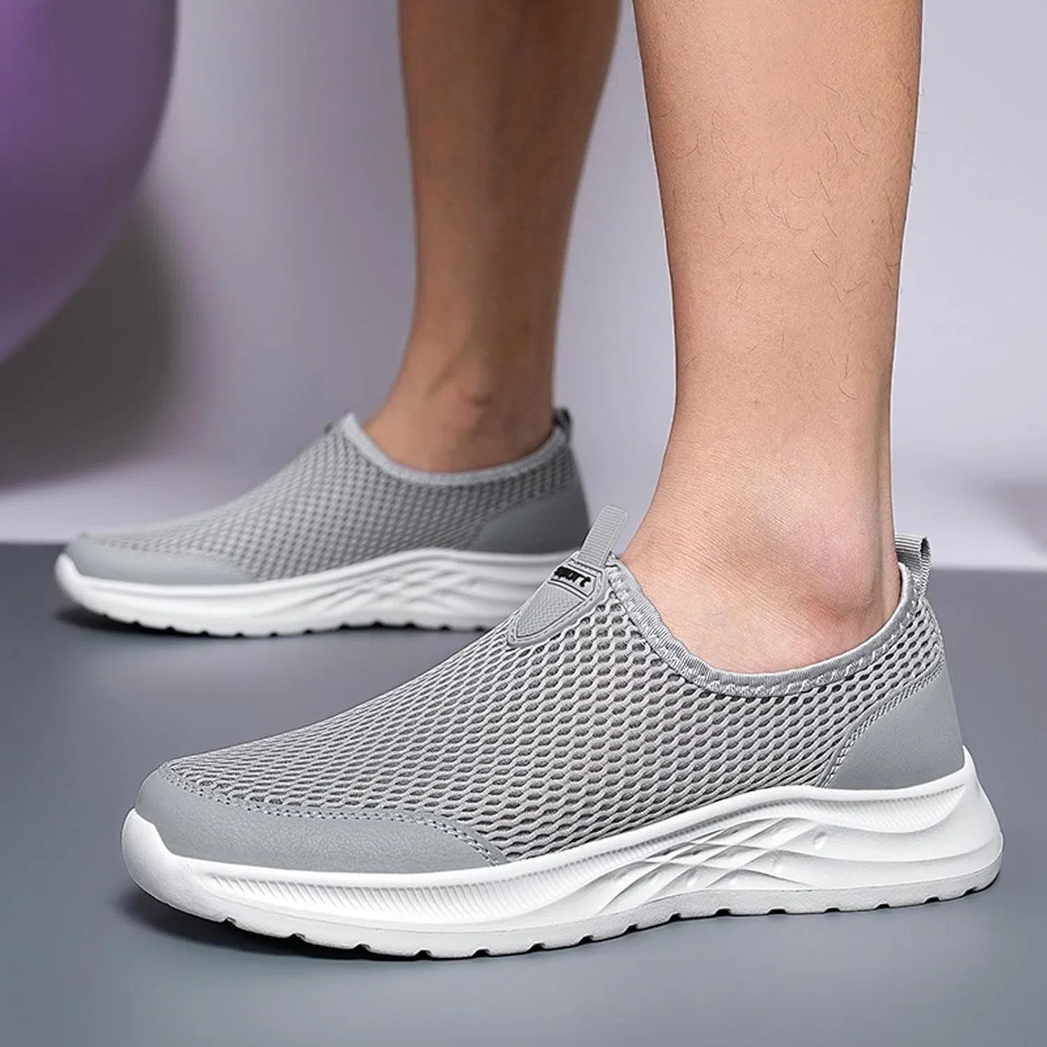 Мужские модные кроссовки Lite Adapt 3 с сетчатым рисунком, ажурной конструкцией, дышащие, удобные, на плоской подошве, легкие, без шнурков, сезонные, повседневные Generisch, Grau — фото 3