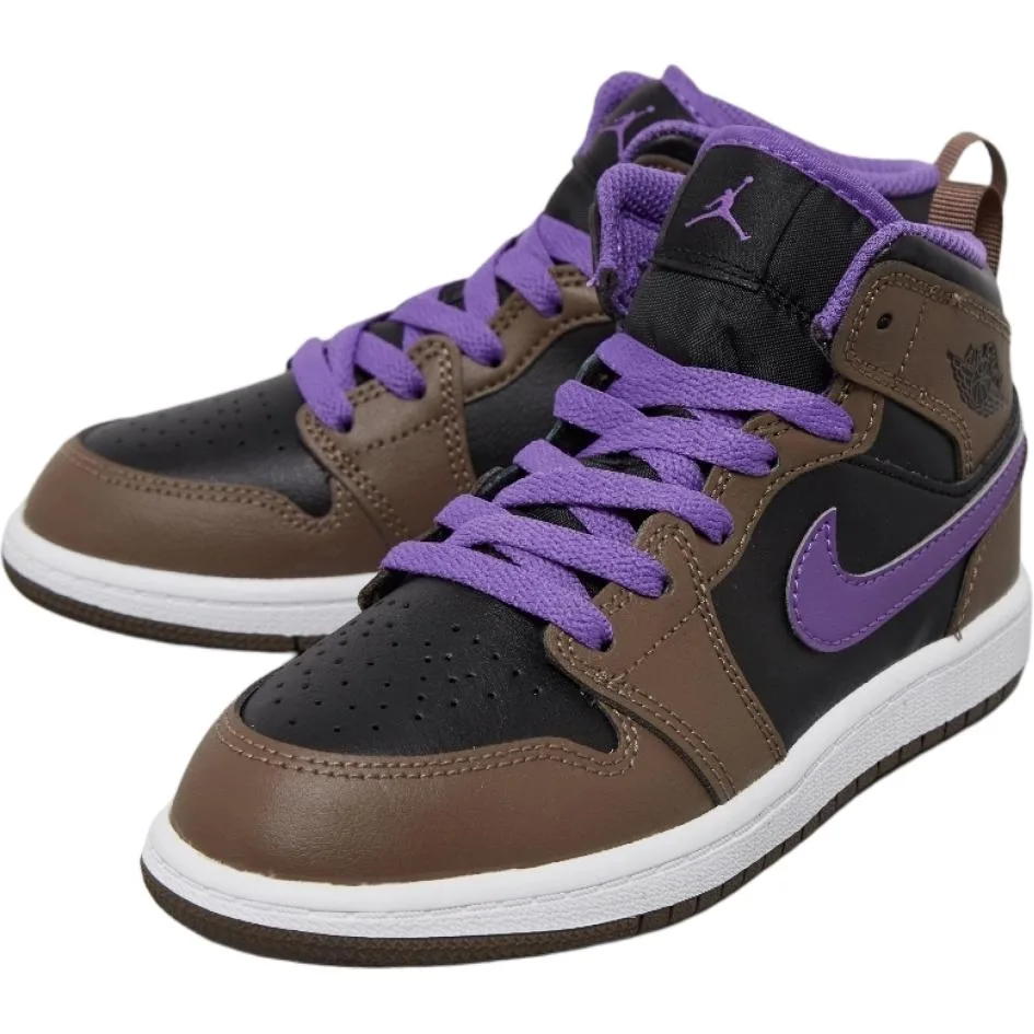 Jordan Детские баскетбольные кроссовки mid top Air 1 Slip Resistant Abrasion Resistant коричневый черный фиолетовый — фото 4