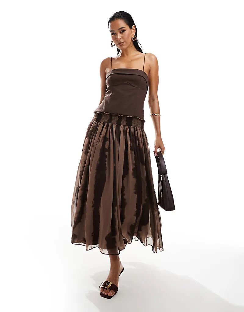 

Платье миди с заниженной талией ASOS DESIGN коричневого цвета