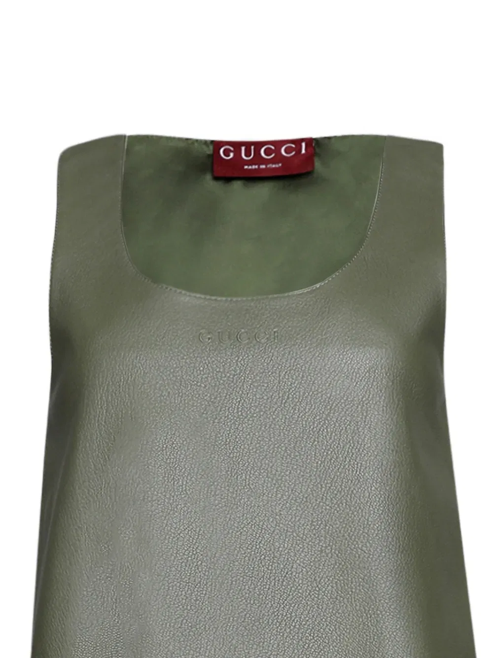 Мини-платье Gucci без рукавов, из зернистой кожи, зеленый — фото 2