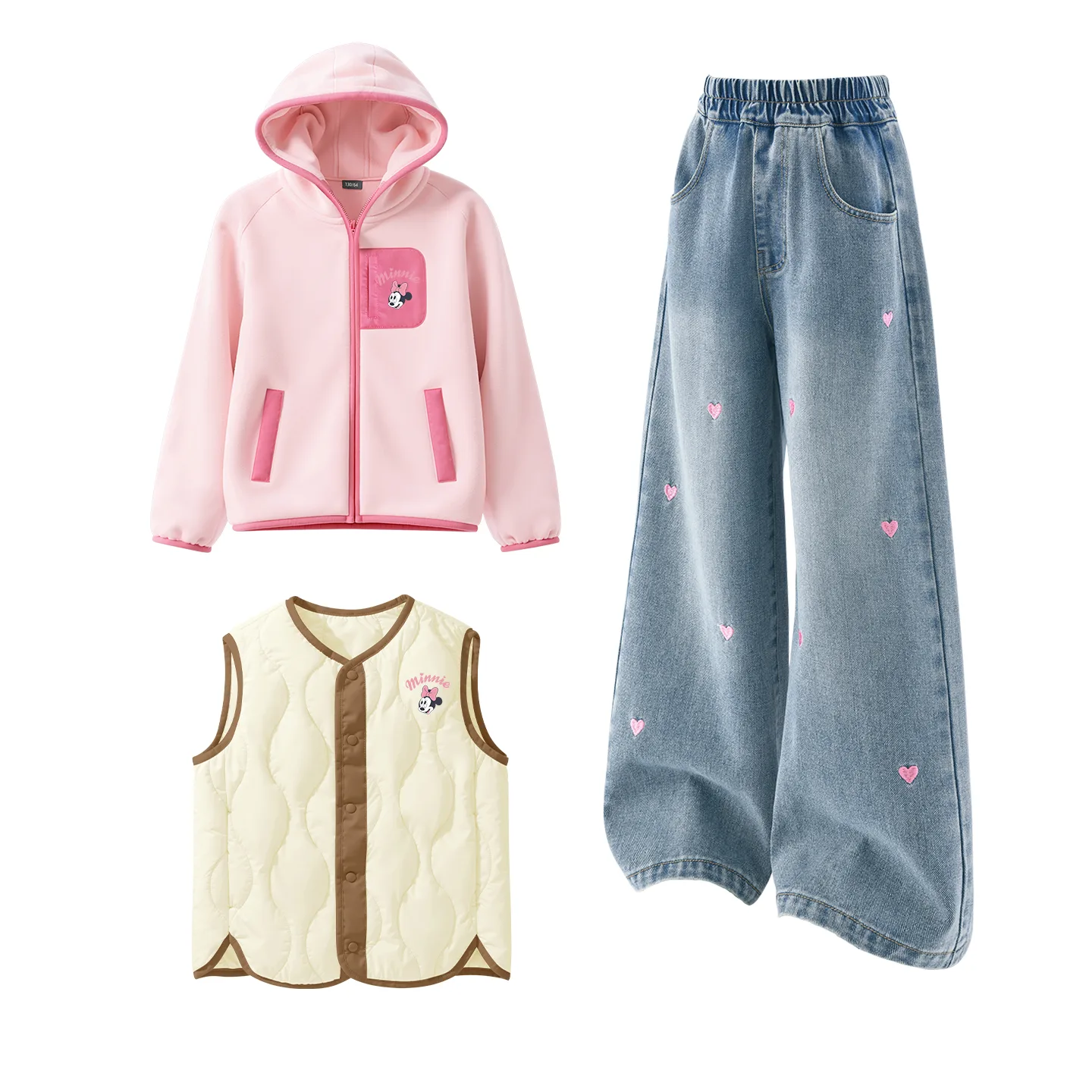 Детский спортивный комплект из 3 предметов Disney, [Thickened and Fleece-Lined]Silicone Eyelid K Frosting Pink+Solid Color Denim Light Blue+Silicone Eyelid K Ecru