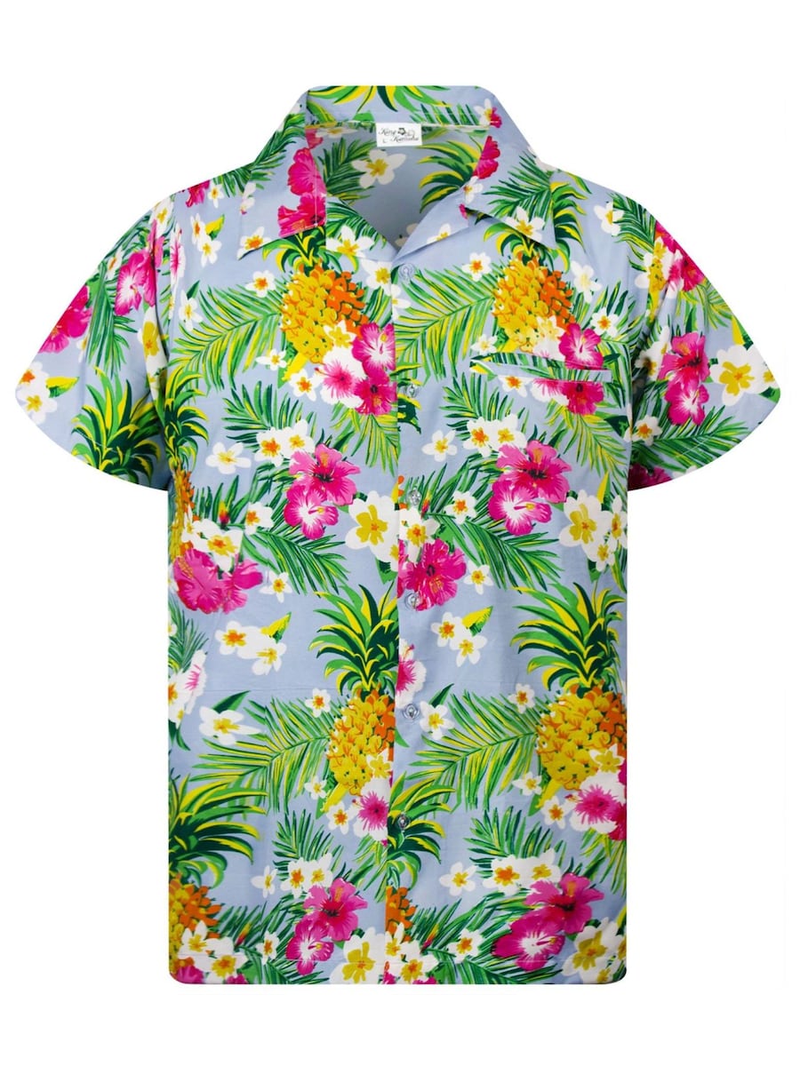 

Рубашка на пуговицах классического кроя King Kameha Pineapple Flowers, светло-голубой