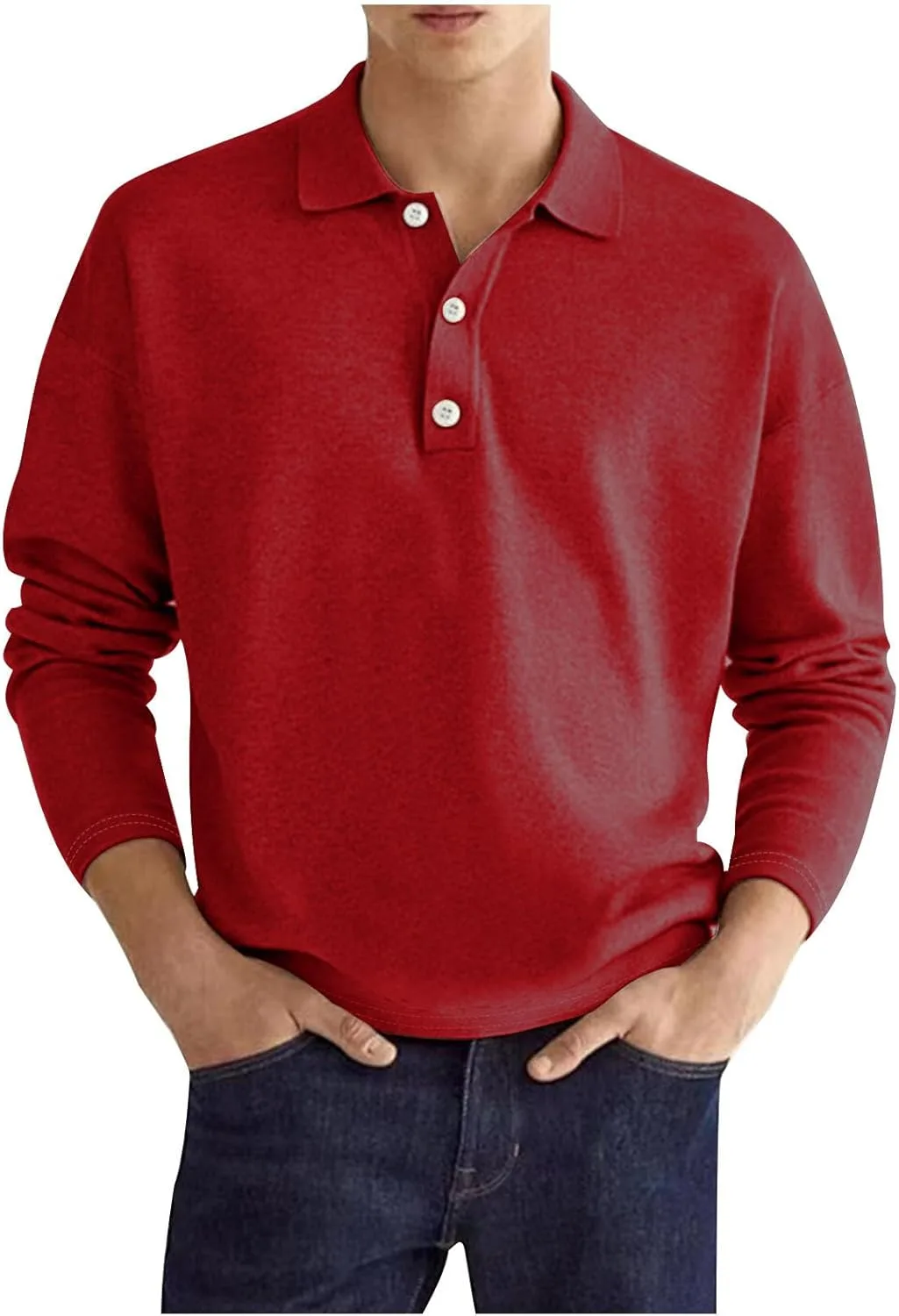 

Мужская классическая поло с длинным рукавом и воротником на пуговицах