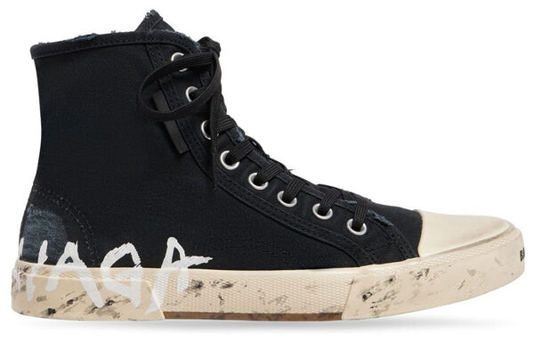 Кроссовки paris high top sneakers 'black destroyed cotton and white rubber with graffiti' Balenciaga, черный — фото 2