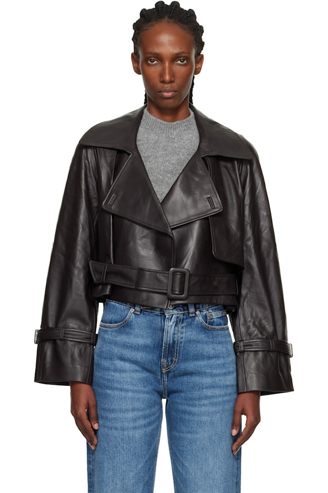 

Nour Hammour Коричневая укороченная кожаная куртка Hatti