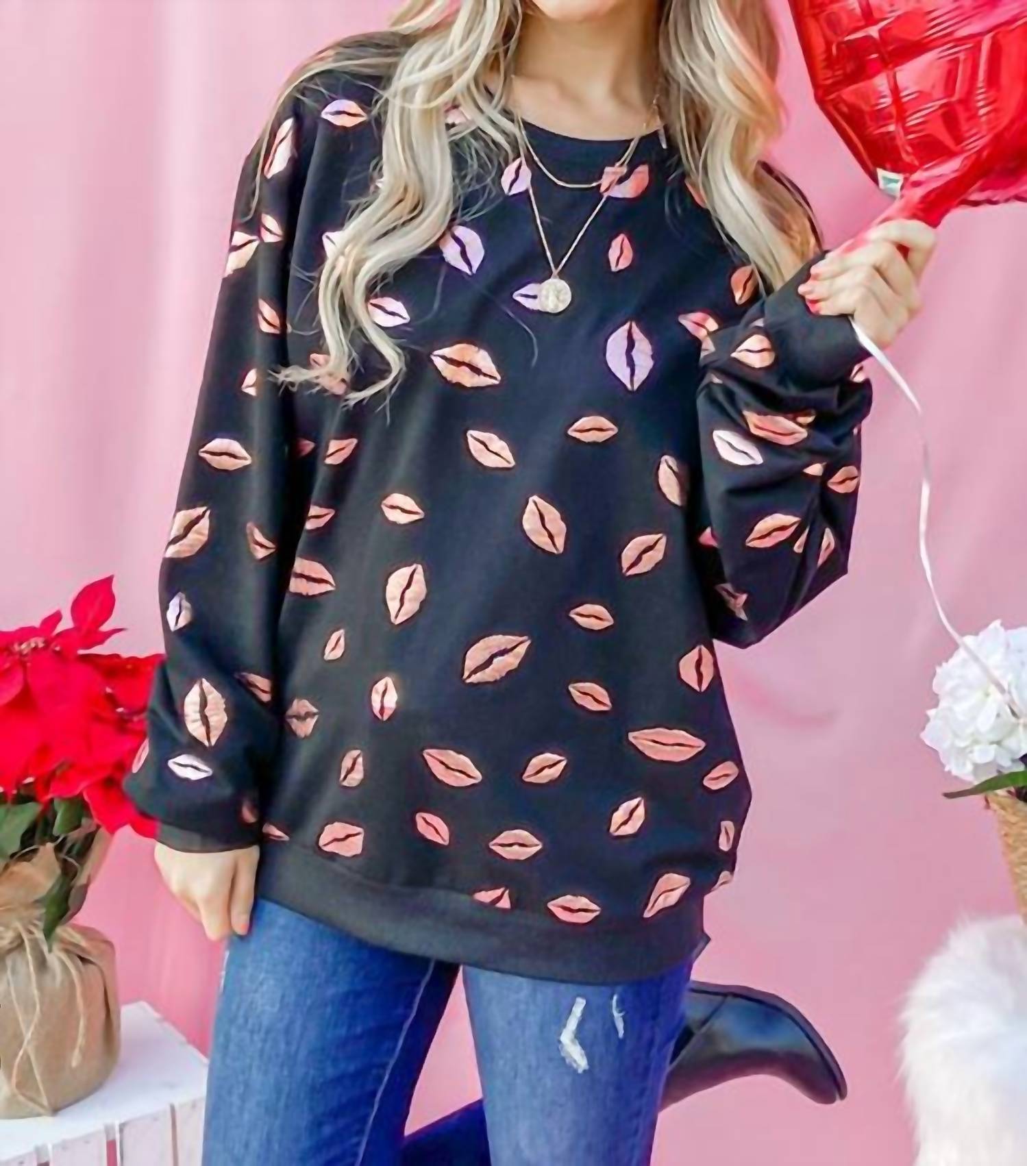 

Свитшоты-пуловеры Kiss Pink Foil Allover Print In Black And The Why