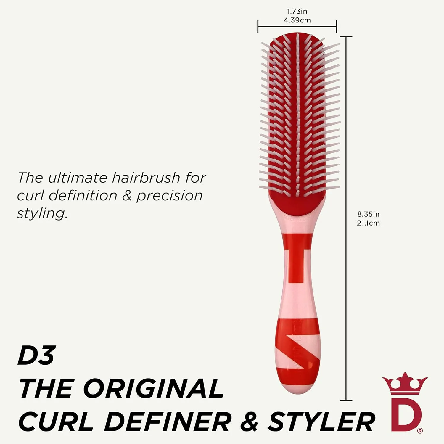 Denman D3 Original Curl Definer & Styler, щетка для вьющихся волос для женщин и мужчин - 7 рядов для распутывания и создания локонов, Denman Print — фото 2