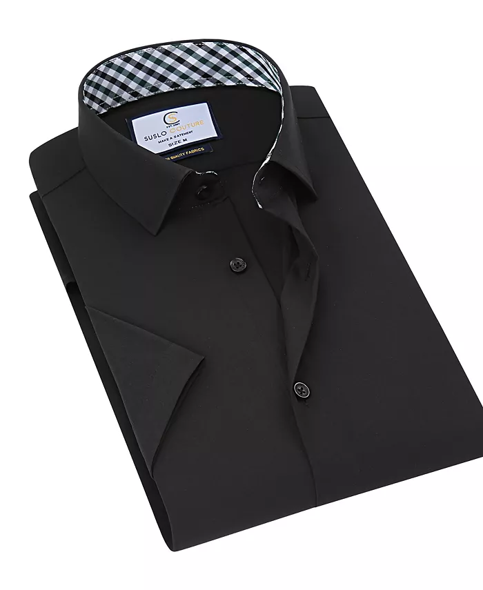 

Мужская классическая рубашка с коротким рукавом Slim Fit Performance, однотонная Suslo Couture, черный