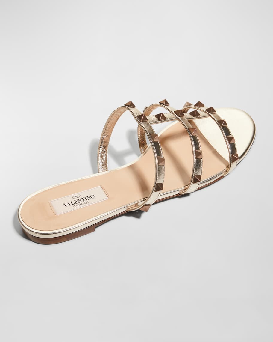 Сандалии Rockstud с эффектом металлик City на плоской подошве Valentino Garavani — фото 3