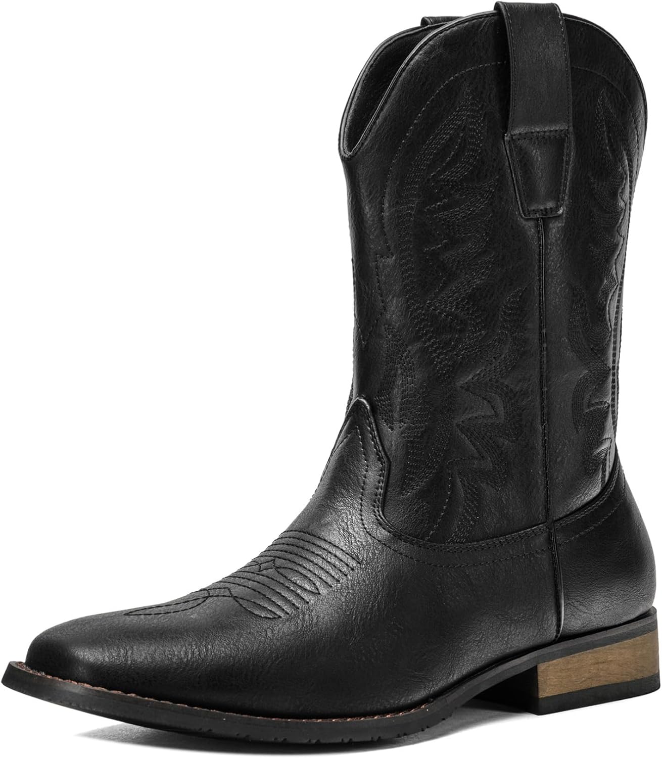 

Мужские ковбойские ботинки Kitulandy в западном стиле, модные ретро, стильные вышитые ботинки с квадратным носком и массивным каблуком, черный