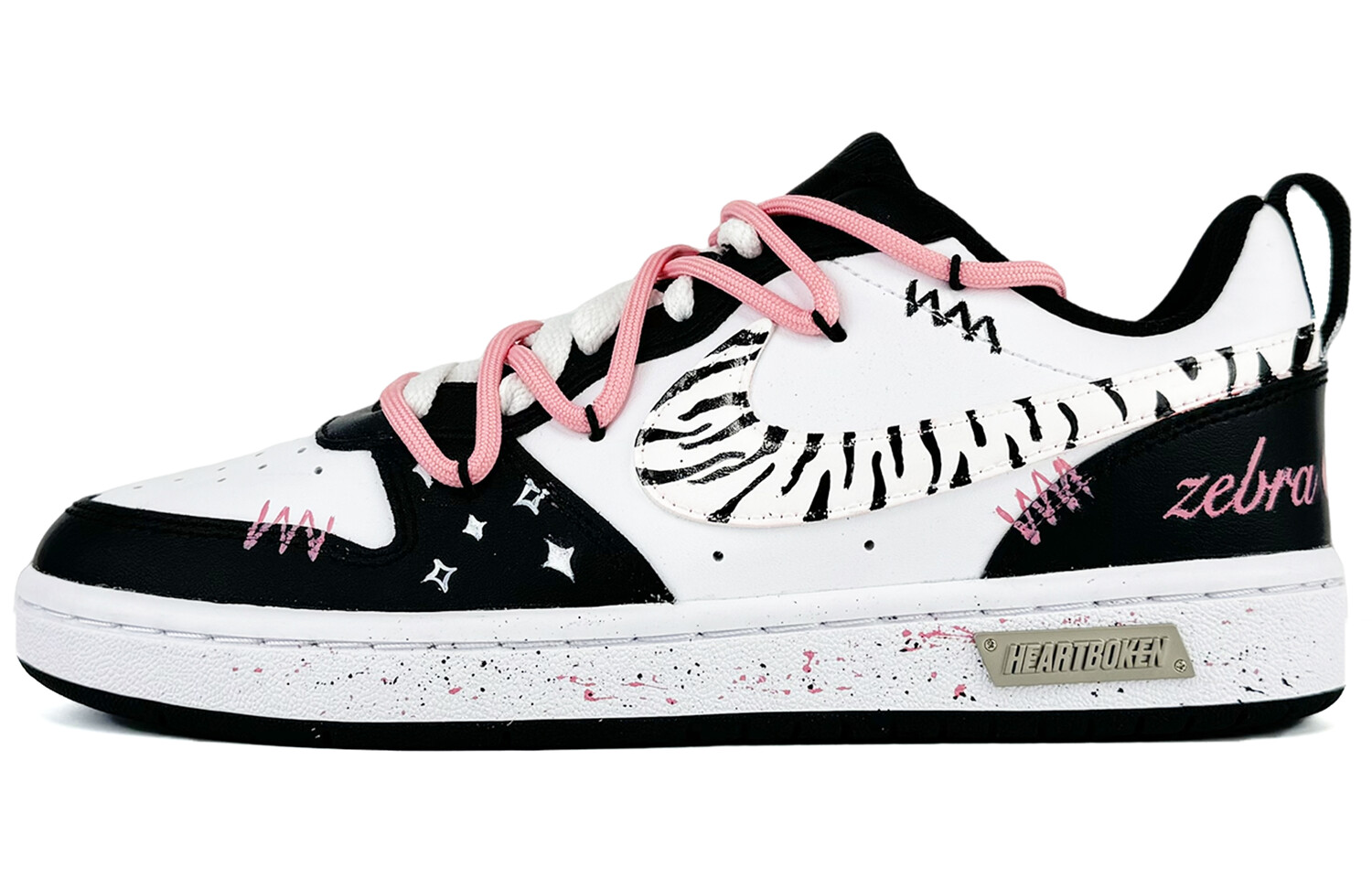

Кроссовки Nike Court Borough Skateboard Shoes Women's Low-Top Black White Pink, Черный, Кроссовки Nike Court Borough Skateboard Shoes Women's Low-Top Black White Pink