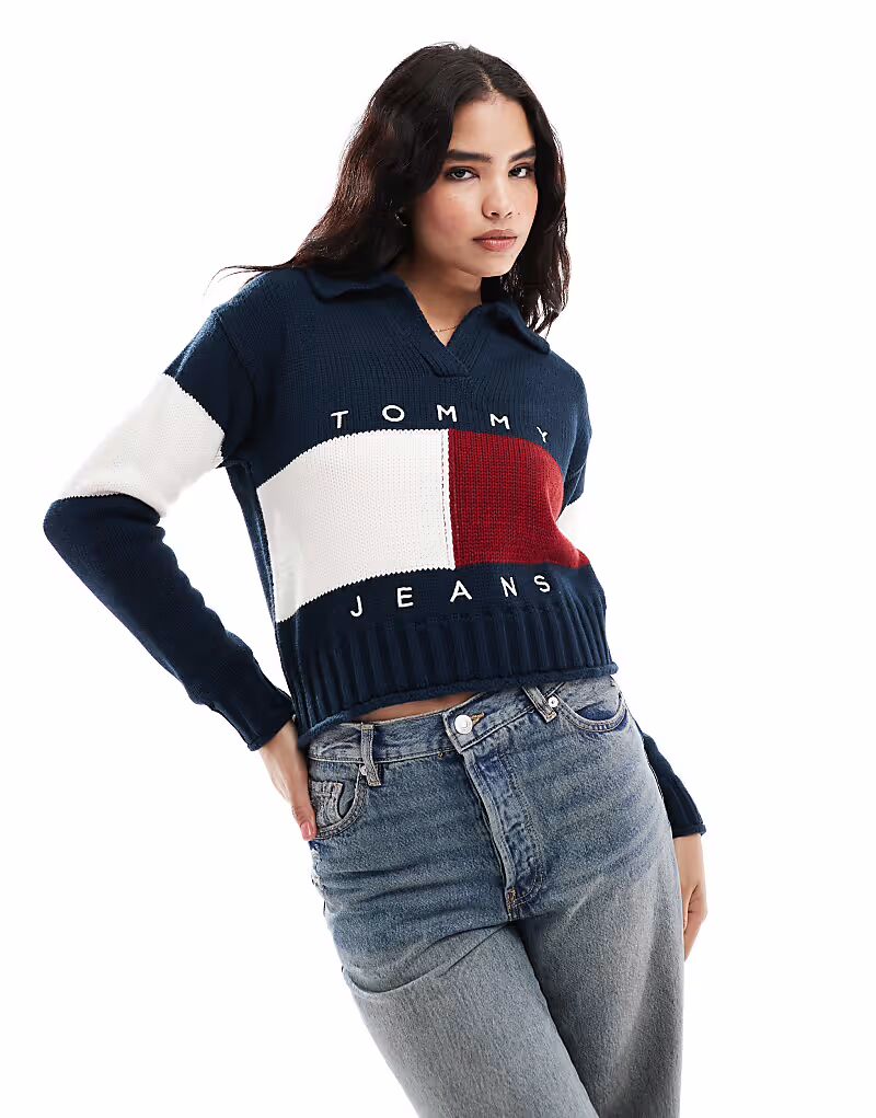 

Джемпер с воротником-поло и флагом Tommy Jeans темно-синего цвета