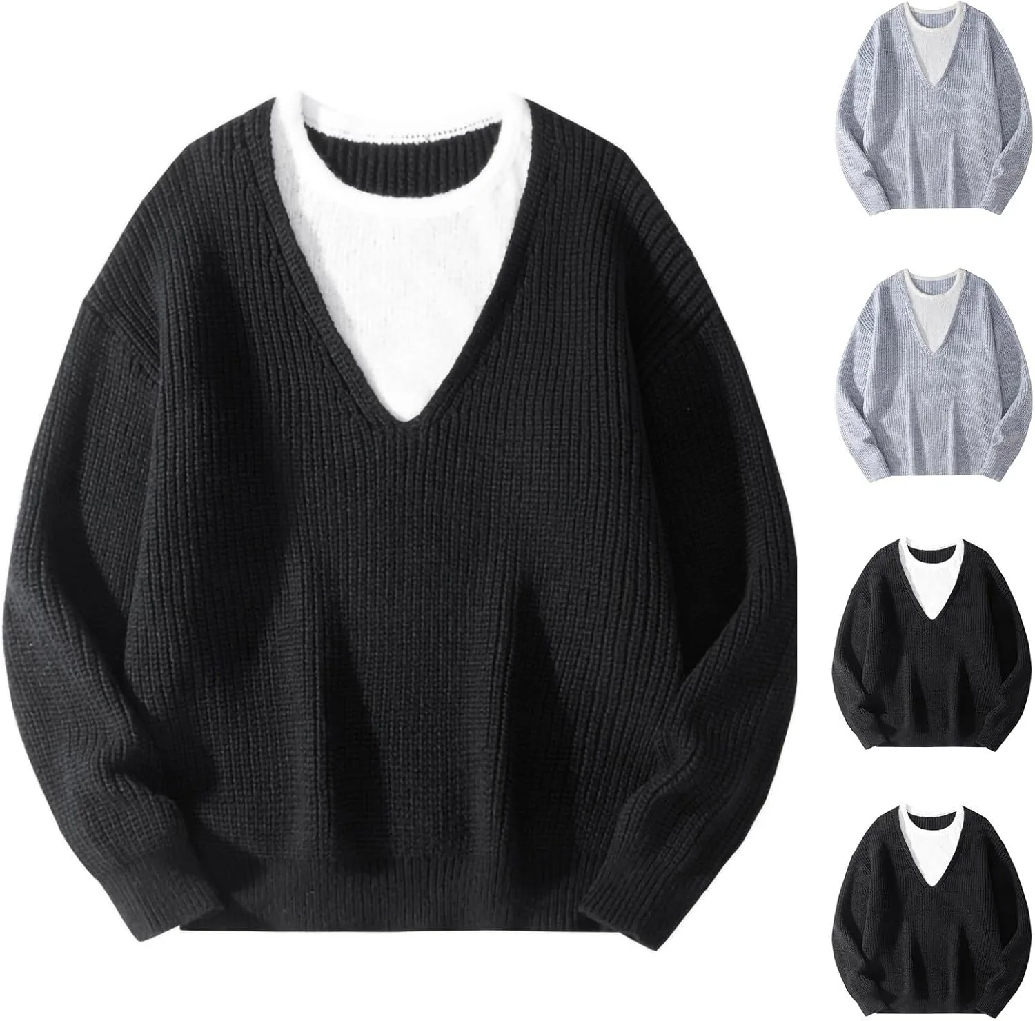 

Стильный свитер Cambkatl для мужчин, двухслойный, свободный, с длинными рукавами