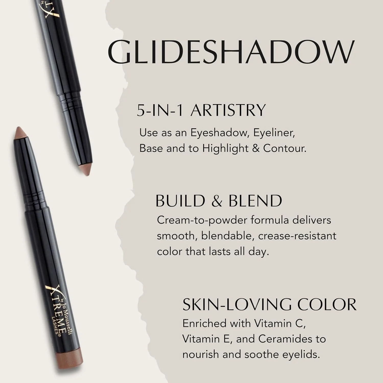 Xtreme Lashes GlideShadow стойкая подводка для век, Bronze, сатиновое покрытие, легкая крем-пудра, без осыпания, безопасна для наращивания ресниц, со встроенной точилкой, Bronze — фото 3