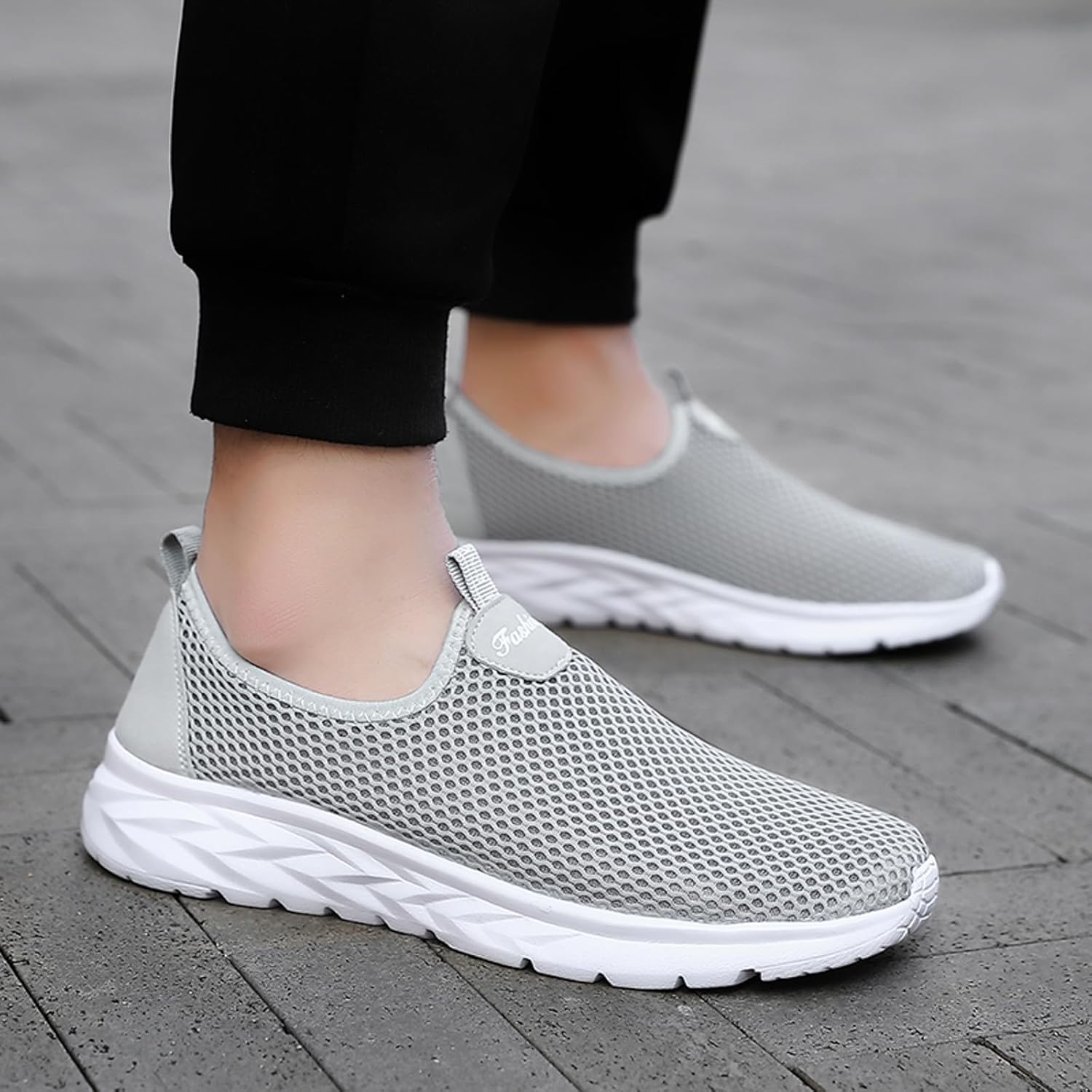 Мужские беговые кроссовки IWIHMIV, легкие, однотонные, дышащие, прогулочные, противоскользящие, спортивные, повседневные, серый — фото 4