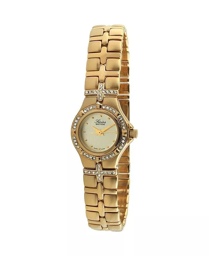 

Женские роскошные наручные часы с платьем, кристаллами на безеле и браслетом с покрытием из 23-каратного золота Swiss Edition