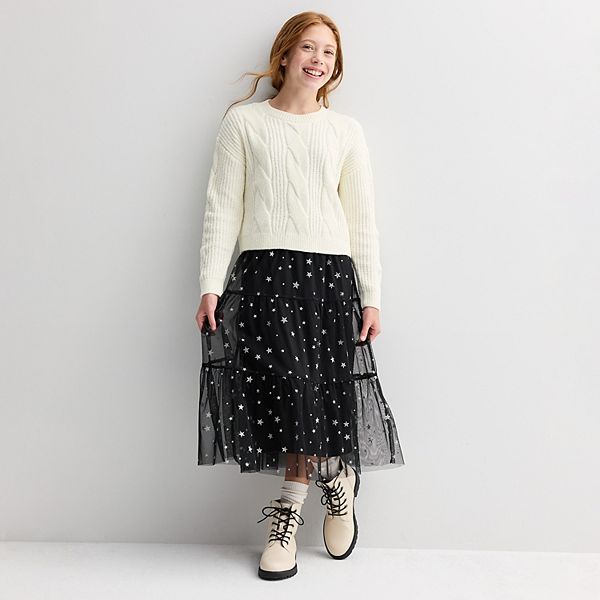 

Детский комплект: свитер из шенилла и платье из сетчатой ткани Mini Society