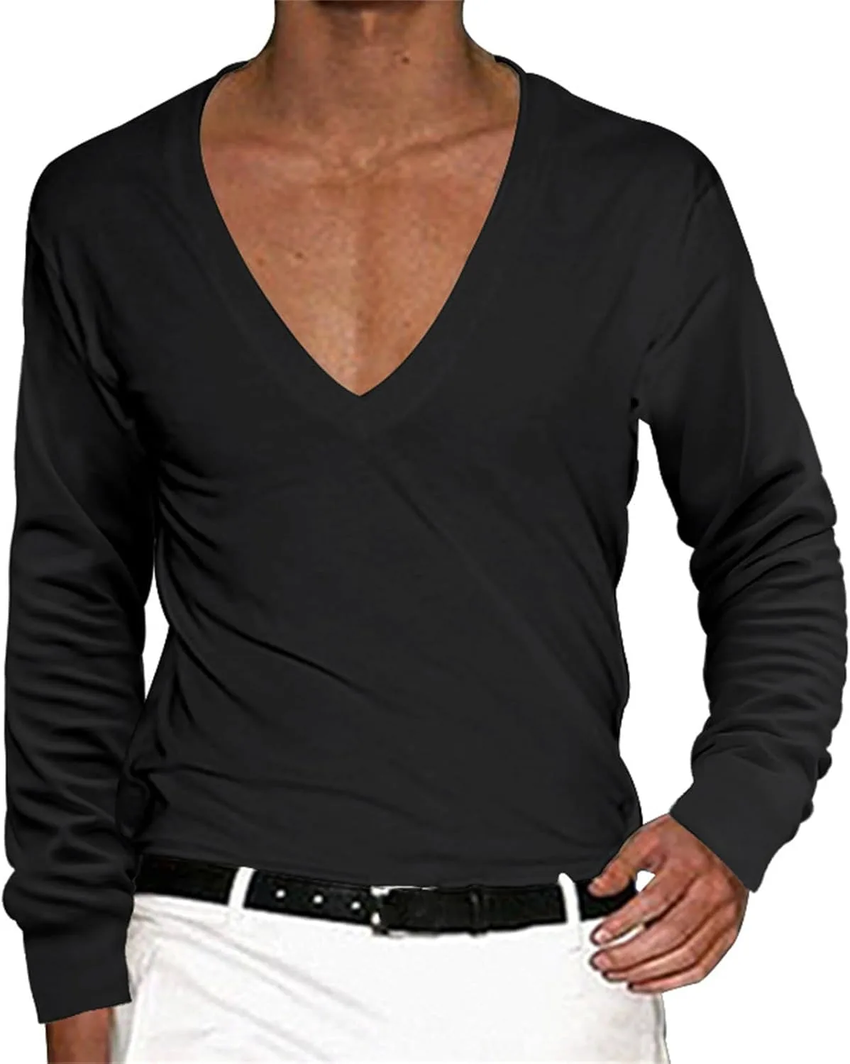 

Мужская футболка с длинным рукавом и глубоким V-вырезом XDFVC