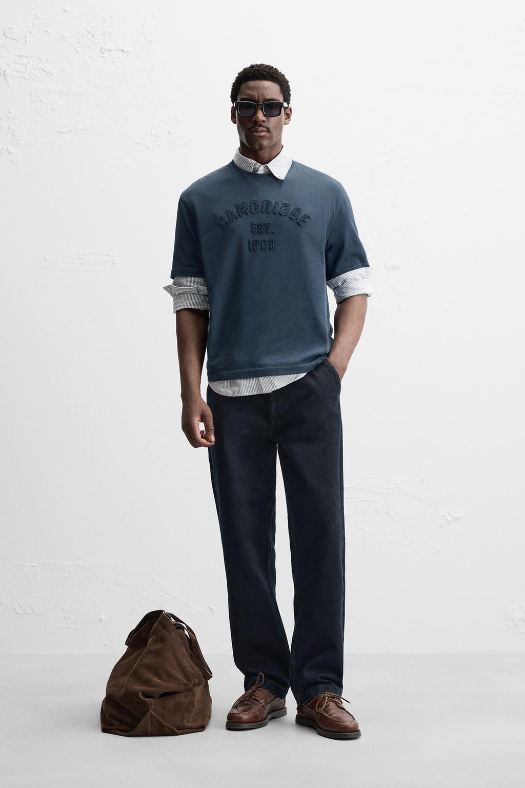 

Футболка с тисненым текстом cambridge ZARA, синий