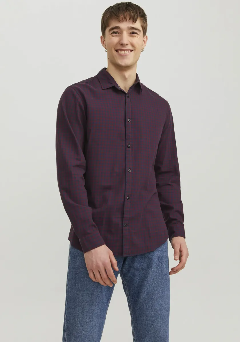 

Рубашка с длинными рукавами Jack & Jones "JJEGINGHAM TWILL SHIRT L/S NOOS", синий