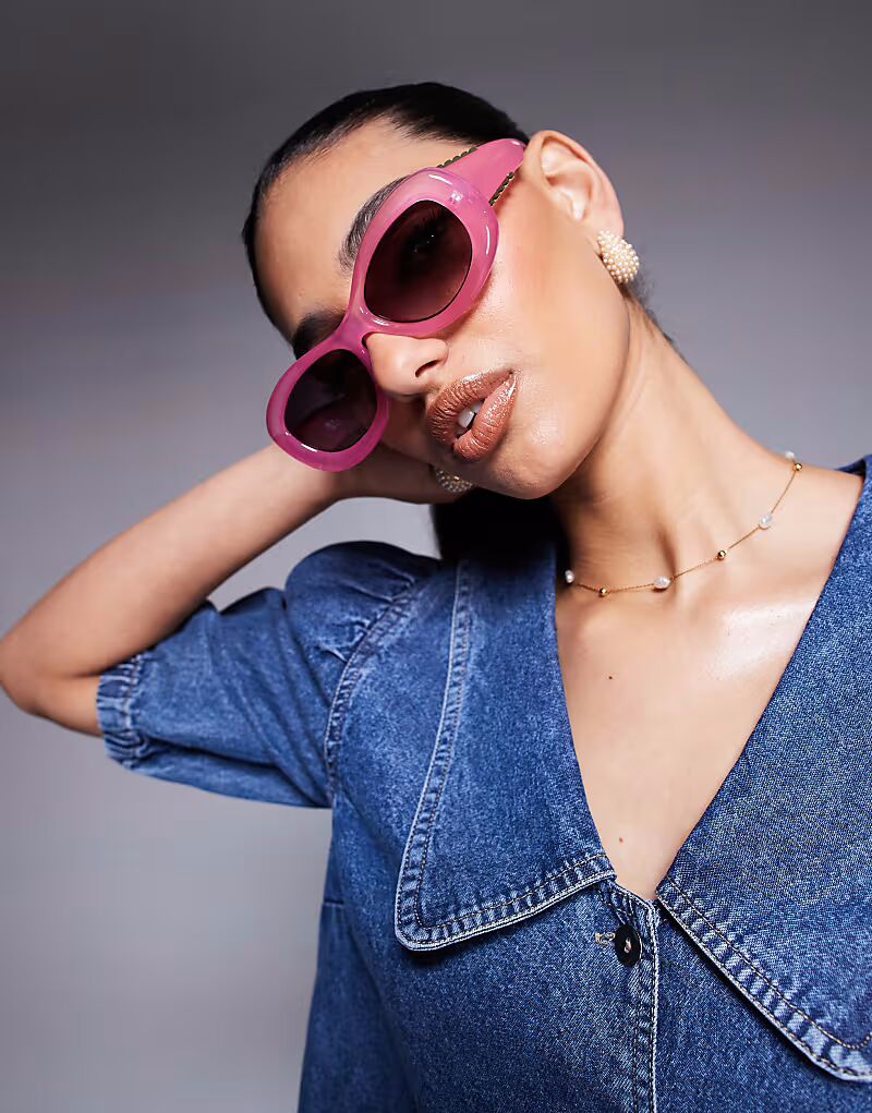 

River Island - Круглые солнцезащитные очки в пухлой оправе светло-розового цвета