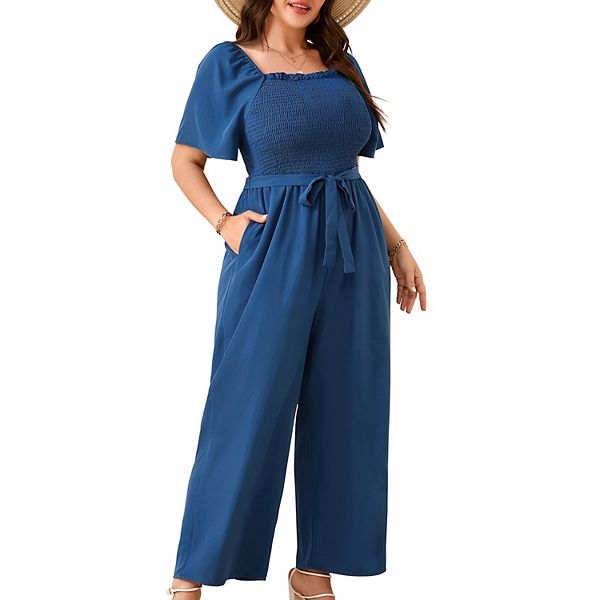 

Женский джемпер oversize с широкими штанинами, летний, с квадратным вырезом и завязкой на талии Clearflower, Peacock Blue