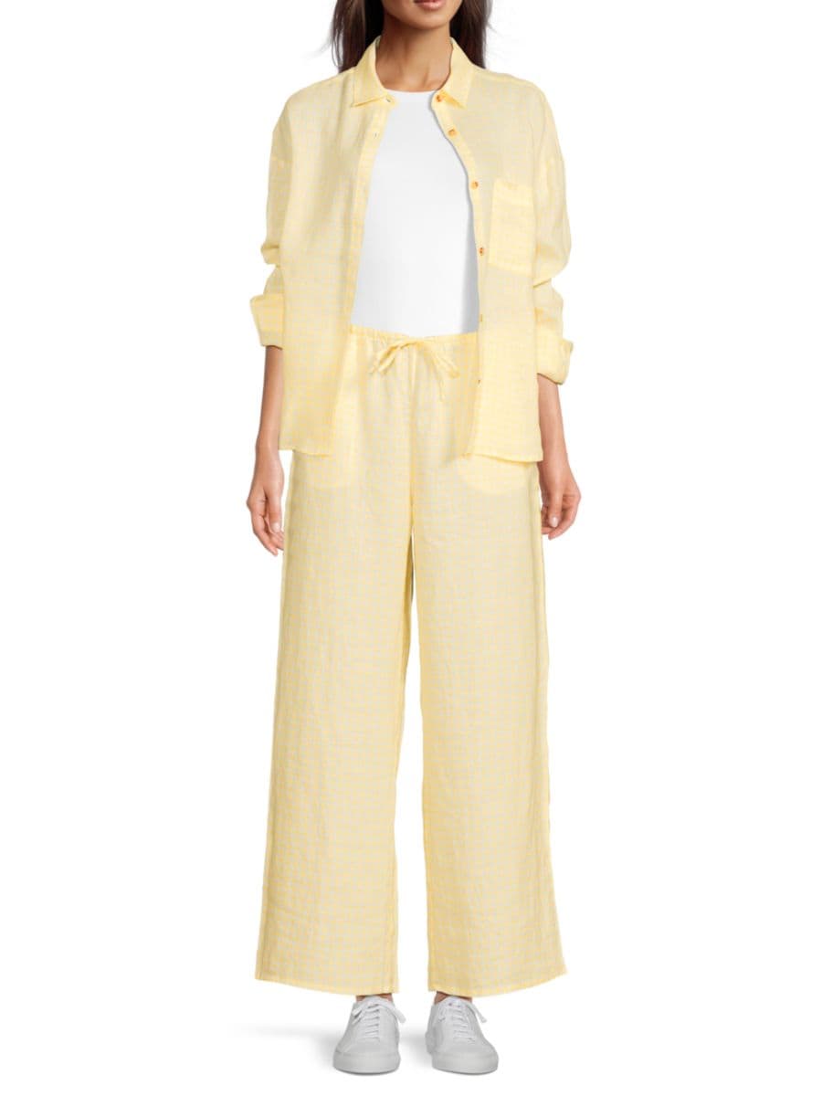 

Рубашка свободного кроя в клетку Gingham из 100% льна Saks Fifth Avenue, цвет Gingham Yellow