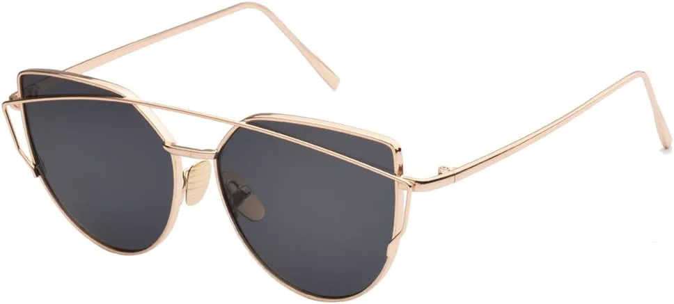 

TrendyMate — женские солнцезащитные очки в стиле «кошачий глаз» с металлическими двойными линзами и плоскими зеркальными линзами в стиле уличной моды…, Gold / Grey