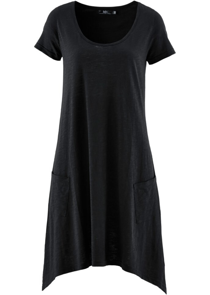 

Короткое хлопковое платье-рубашка из пряжи slub Bpc Bonprix Collection, черный